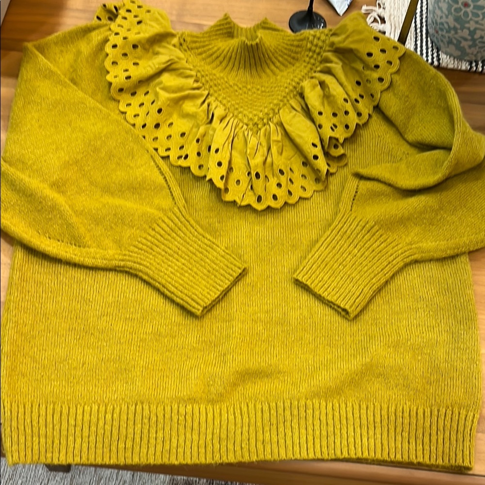 Mustard Ruffled Women's Sweater NWOT